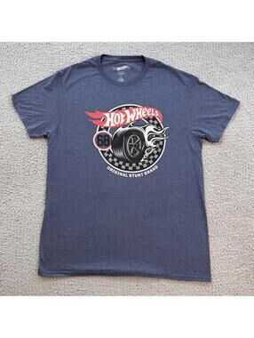 Hot Wheels Graphic T Shirt Blue Racing Flame Logo Tee Mens Large Streetwear